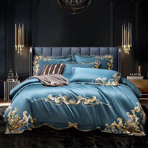 1000 TC Cotton Luxury Embroidery Bedding Set - Pillowcase, Duvet Cover, and Bed Linen Sheet - Double, Queen, and King Size Quilt Covers for Unparalleled Comfort and Elegance!