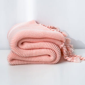 Hand-Knitted Blanket Throw - Fringed, Soft, Green, Yellow, Gray, and Pink - Weighted Blanket for Bed - Cozy Fleece Plaid Throws for Unmatched Comfort!