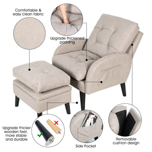 Enhance Your Living Room with our Adjustable Accent Chair with Footrest Storage, Side Pocket, and Reclining Backrest: The Perfect Lounge Chair for Stylish and Organized Living!