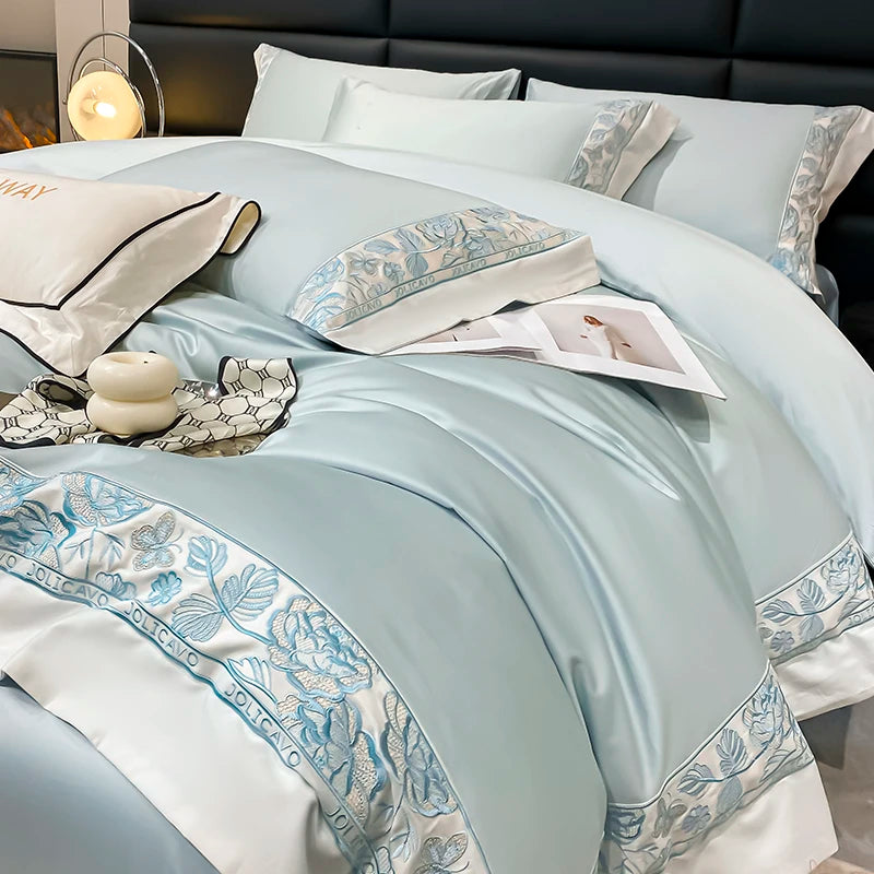 Indulge in Opulence with our Egyptian Cotton Bedding Set – Luxury High-Quality Pure Cotton Embroidery Duvet Cover, Bed Sheets, and Pillowcases – Elevate Your Sleep with the Ultimate Bed Comforter Set!
