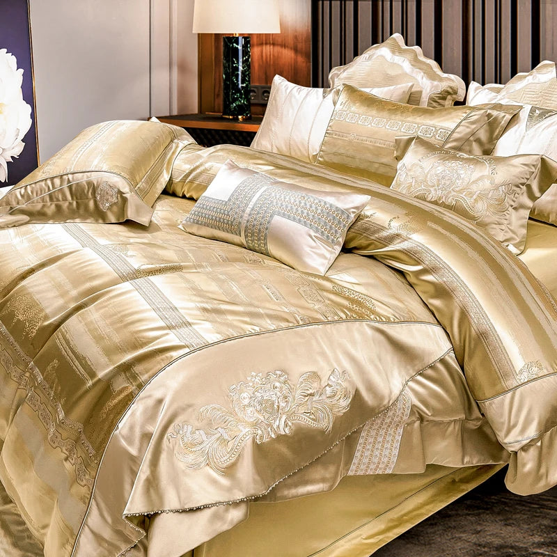 Indulge in Opulence with Our Exquisite Luxury European Bedding Set: Satin Silky Brocade, Leopard Jacquard Elegance, and Egyptian Cotton Embroidery - Experience Ultimate Comfort in Every Detail