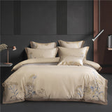 NEW Beige King Size Luxury 60S Egyptian Cotton Embroidered Bedding Set - 4 Piece Sheet, Pillowcase, Duvet Cover for a Cozy Home or Hotel Stay