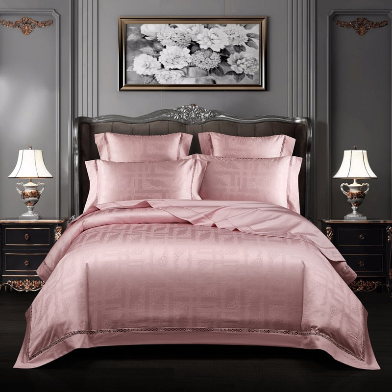 Luxurious High-Quality 1200TC Jacquard Bedding Set with Egyptian Cotton, Soft Duvet Cover, Flat Bedsheet, and Pillowcases for King and Queen Size Beds