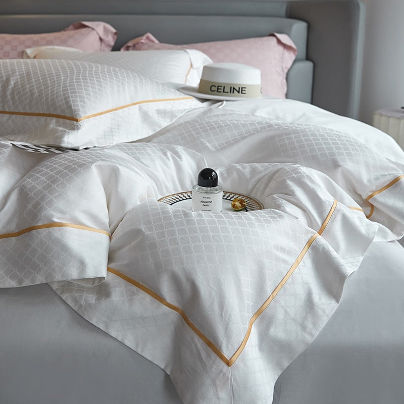 Elevate Your Sleep with 1000TC Egyptian Cotton Bedding Sets - Luxury Jacquard Duvet Cover, Flat Sheet, and Pillowcase Collection for Ultimate Comfort and Style.