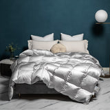 Sumptuous Light Champagne Goose/Duck Down Quilted Comforter with Brocade Jacquard for Cozy Four Seasons Sleep, Queen King Size