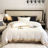 NEW Upgrade Your Sleep Experience with 1000 Thread Count Egyptian Cotton Gold Embroidery Luxury Bedding Set - Queen/King Size Black Quilt Cover with Matching Pillow Shams - Soft, Durable, and Elegant Bed Linens