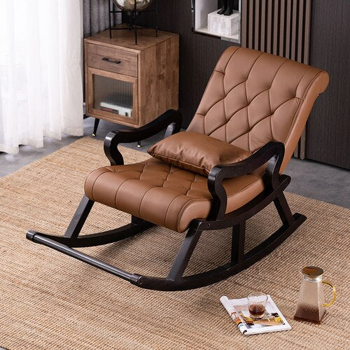 Solid Wood Rocking Chair Adult Reclining  Balcony Home Leisure Elderly   Strong Lazy Sofa Living Room Furniture