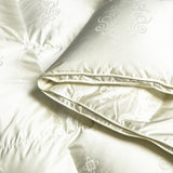 Sumptuous Light Champagne Goose/Duck Down Quilted Comforter with Brocade Jacquard for Cozy Four Seasons Sleep, Queen King Size