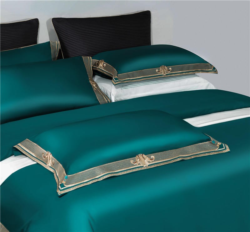 Royal Emerald Premium High End 1000 Thread Count Egyptian Cotton 4Pcs Queen/King Bedding Set Embroidery Duvet cover 1 Bed Sheet 2 Pillowcases
