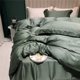 NEW Luxuriously Soft and Silky Smooth: 100% Pure Top Grade Emerald Green Silk Bedding Set - Complete with Duvet Cover, Bed Linen, Pillowcases, and Flat/Fitted Sheet for the Ultimate Sleeping Experience