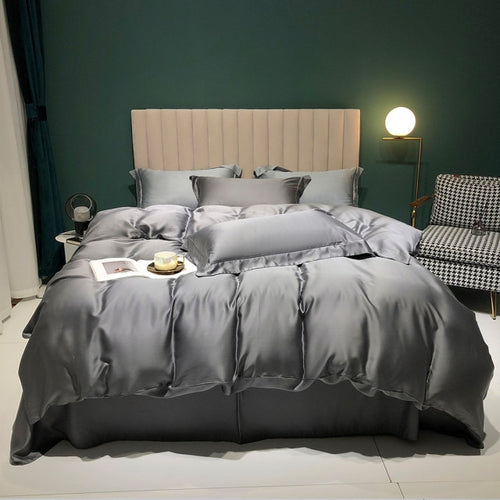 NEW Indulge in Rainy Gray Top Grade 100% Silk Bedding Set with Duvet Cover, Bed Linen, Pillowcase, Flat Sheet, or Fitted Sheet. Experience the Ultimate in Luxury, Comfort, and Style!