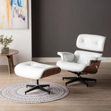 White & Walnut Classic Lounge Armchair With Footrest Genuine Leather Lounge Chair Aluminum Leg