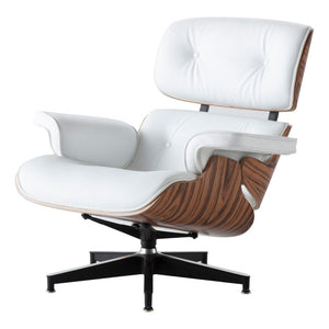 White & Walnut Classic Lounge Armchair With Footrest Genuine Leather Lounge Chair Aluminum Leg