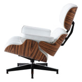 White & Walnut Classic Lounge Armchair With Footrest Genuine Leather Lounge Chair Aluminum Leg