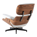 White & Walnut Classic Lounge Armchair With Footrest Genuine Leather Lounge Chair Aluminum Leg