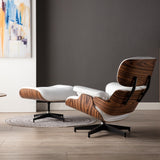 White & Walnut Classic Lounge Armchair With Footrest Genuine Leather Lounge Chair Aluminum Leg