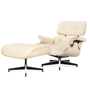 NEW Cream & Ash Wood Pro Classic Lounge Armchair with Footrest - Genuine Leather and Aluminum Leg for Ultimate Comfort and Style