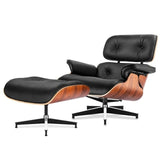 NEW Experience Ultimate Comfort and Style with the PRO Palisander and Black Genuine Leather Classic Lounge Chair with Ottoman Set Featuring High-Quality Aluminum Legs for Unmatched Leisure and Relaxation in Your Home