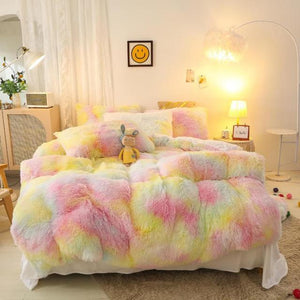 NEW Upgrade Your Bedroom with Style: Gradient Color Plush Shaggy 4-Pc Bedding Set - Twin, Double, Queen, King Sizes