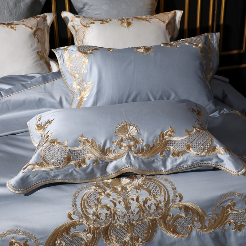 NEW Upgrade Your Sleep Experience with 800TC Light Blue Embroidery Bedding Set - 4/7 Pieces, Queen/King Size, Soft & Breathable Egyptian Cotton With a Duvet Cover