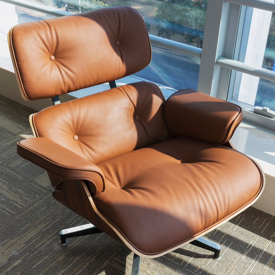 NEW Classic & Premium Lounge Chair with a Footrest - Brown Genuine Napa Leather for Ultimate Comfort