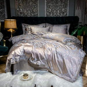 NEW Luxurious 100% Cotton Satin Jacquard Bedding Set with Duvet Cover - Double, Queen and King Sizes Available