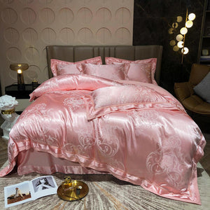 NEW Luxurious 100% Cotton Satin Jacquard Bedding Set with Duvet Cover - Double, Queen and King Sizes Available