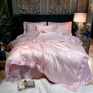 NEW Luxurious 100% Cotton Satin Jacquard Bedding Set with Duvet Cover - Double, Queen and King Sizes Available