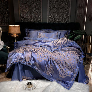 NEW Luxurious 100% Cotton Satin Jacquard Bedding Set with Duvet Cover - Double, Queen and King Sizes Available