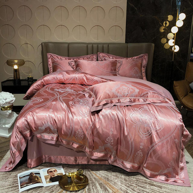 NEW Elevate Your Bedroom Decor with Our Lush Pink 100% Cotton Satin Luxury Jacquard Bedding Set Including Duvet Cover in Double, Queen, and King Sizes - Experience Unmatched Comfort and Style