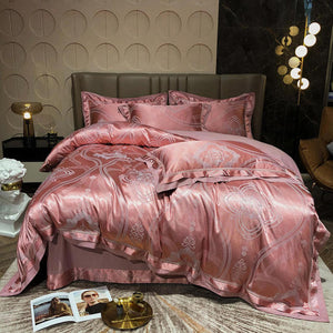 NEW Luxurious 100% Cotton Satin Jacquard Bedding Set with Duvet Cover - Double, Queen and King Sizes Available