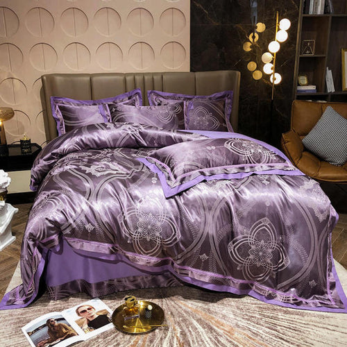 NEW Indulge in Royal Comfort with Deep Purple 100% Cotton Satin Jacquard Bedding Set - Double, Queen, King