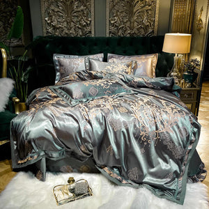 NEW Luxurious 100% Cotton Satin Jacquard Bedding Set with Duvet Cover - Double, Queen and King Sizes Available