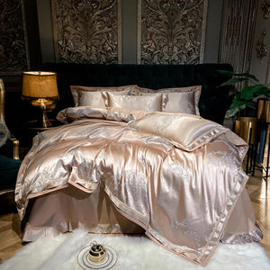 NEW Luxurious 100% Cotton Satin Jacquard Bedding Set with Duvet Cover - Double, Queen and King Sizes Available