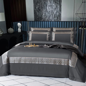 NEW Luxurious 1400 TC Rainy Cloud Gray Embroidered Cotton Bedding Set - Pillowcases, Duvet Cover, Bed Linen Sheets - Double, Queen, King Size Quilt Covers