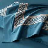 NEW Luxurious 1400 TC Embroidered Turquoise Cotton Bedding Set - Pillowcases, Duvet Cover, and Bedsheet