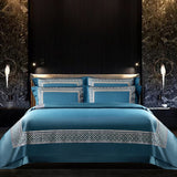 NEW Luxurious 1400 TC Embroidered Turquoise Cotton Bedding Set - Pillowcases, Duvet Cover, and Bedsheet