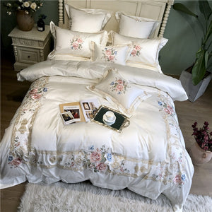 Indulge in Luxury: 800 Thread Count Egyptian Cotton Embroidered Bedding Set in White - King/Queen Size Bed Set with Duvet Cover, Fitted Sheet, & Pillowcases